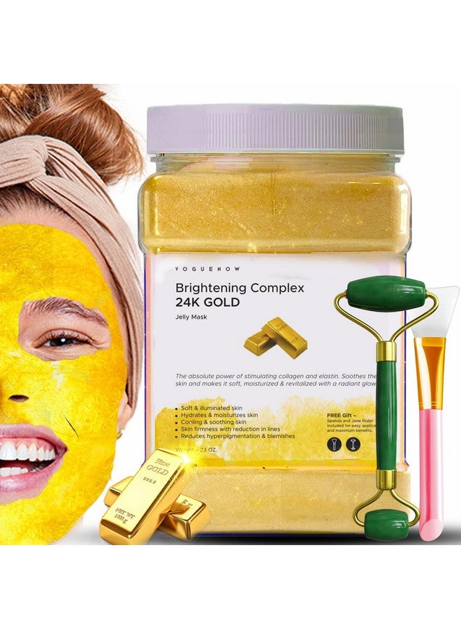 Jelly Face Mask For Facials 24K Gold Hydrating Brightening & Nourishing Jelly Mask With Free Jade Roller & Spatula Professional Hydrojelly Masks Vajacial Jelly Mask Powder 23 Oz Jar Face Mask