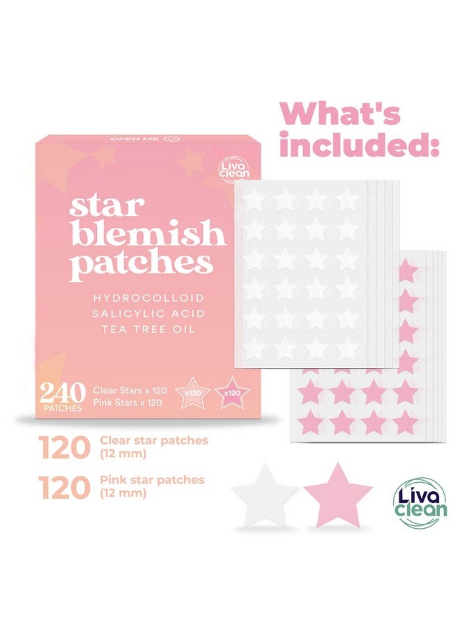 Star Blemish Patches (240Ct) Salicylic Acid & Tea Tree Oil Clear & Pink Pimple Patch Cute Acne Patches Star Cute Pimple Patches Star Pimple Patches For Face Star Pimple Patches