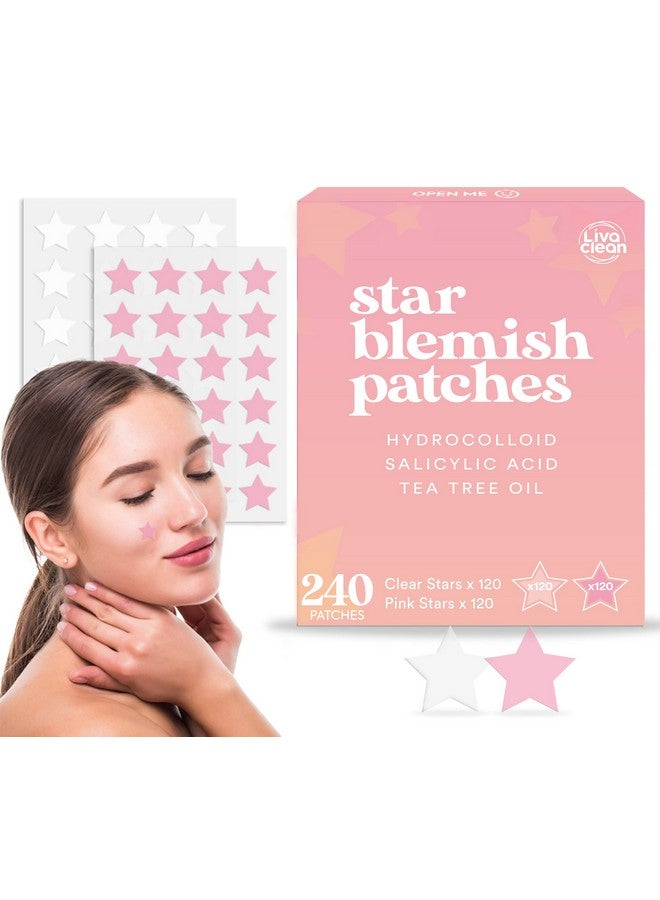 Star Blemish Patches (240Ct) Salicylic Acid & Tea Tree Oil Clear & Pink Pimple Patch Cute Acne Patches Star Cute Pimple Patches Star Pimple Patches For Face Star Pimple Patches