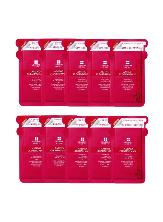 Leaders Mediu Amino Brightening & Clearing Facial Sheet Mask Vitamin C Lotus Extract For Acne Scars Hyperpigmentation Dark Spots Even Skin Tone (10 Sheets)