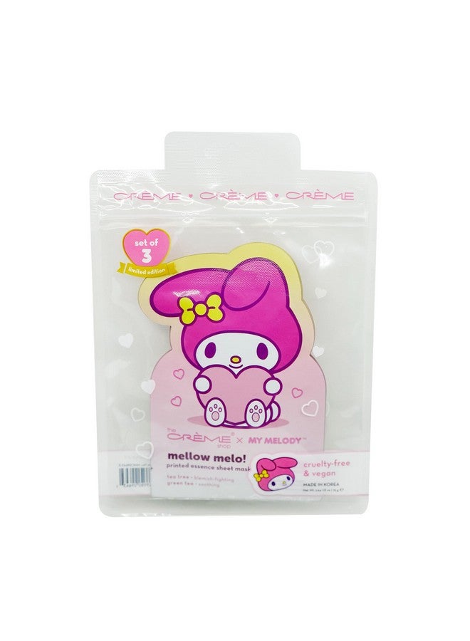 X My Melody Mellow Melo Printed Essence Sheet Mask Acne Face Mask K Beauty Facial Mask (3Pk)