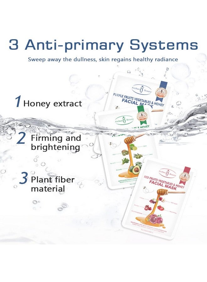 Fruits Vegetables Honey Facial Mask Repair Firming Face Skin Antiwrinkles Moisturizing 25Ml/0.88Fl.Oz X 10Pcs (Green Fruits Vegetables & Honey Facial Mask(10Pcs))