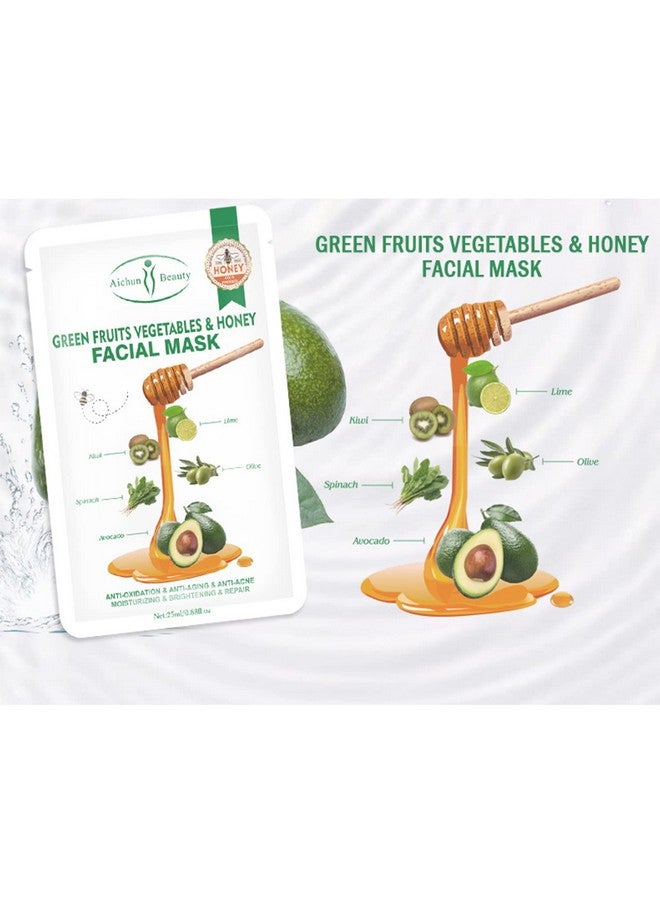 Fruits Vegetables Honey Facial Mask Repair Firming Face Skin Antiwrinkles Moisturizing 25Ml/0.88Fl.Oz X 10Pcs (Green Fruits Vegetables & Honey Facial Mask(10Pcs))