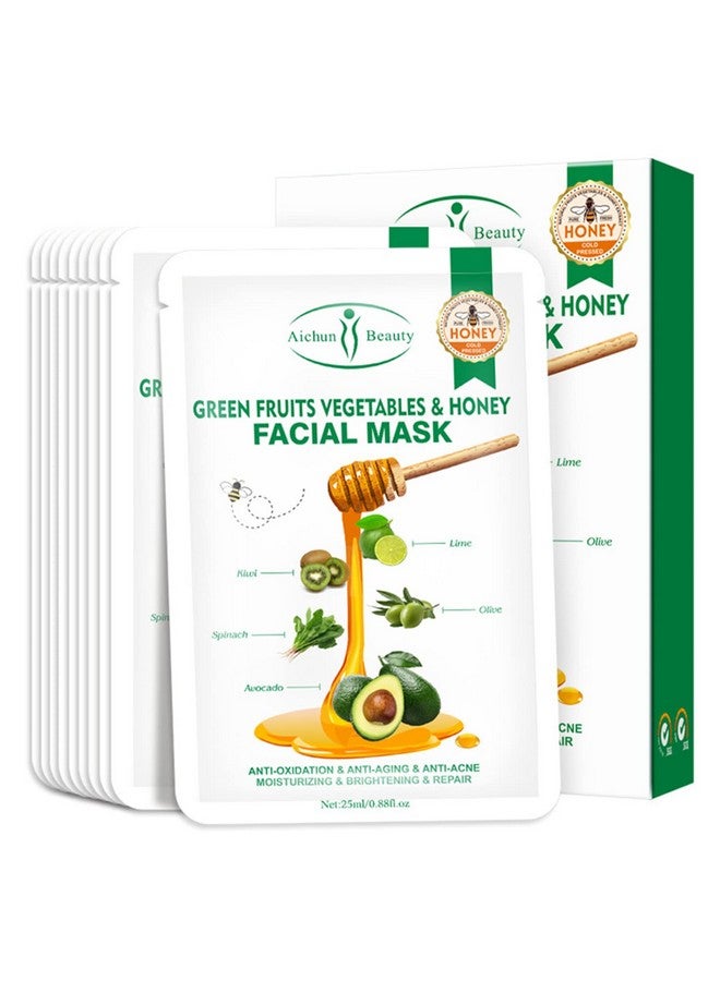Fruits Vegetables Honey Facial Mask Repair Firming Face Skin Antiwrinkles Moisturizing 25Ml/0.88Fl.Oz X 10Pcs (Green Fruits Vegetables & Honey Facial Mask(10Pcs))