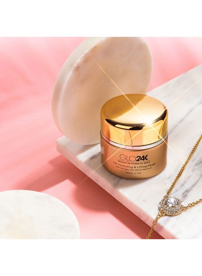 Glo24K Hydrating And Lifting Mask With 24K Gold Aloe Vera Peptides And Vitamins. For Hydration Boost And Lifting Effect That Generates A Glowing Radiant Complexion And Silkysmooth Skin.