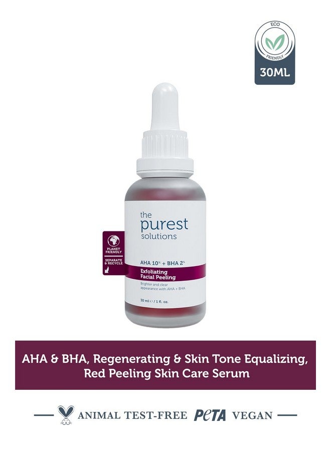 Exfoliating Facial Peeling (Aha 10% + Bha 2%) Renew & Rejuvenate Your Skin With Tasmanian Pepper Extract & Hyaluronic Acid Solution Vegan Cruelty Free (1 Fl. Oz)