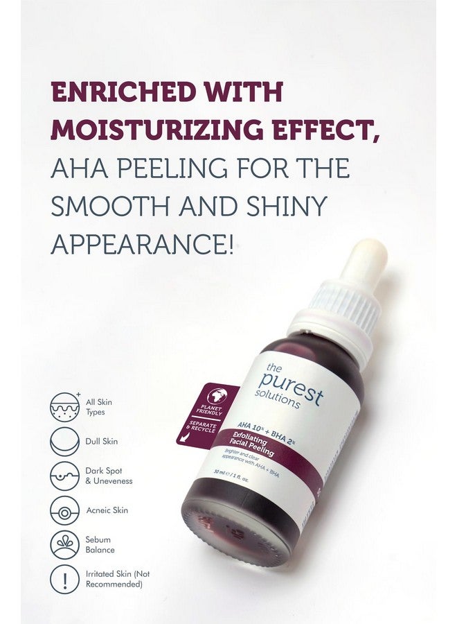 Exfoliating Facial Peeling (Aha 10% + Bha 2%) Renew & Rejuvenate Your Skin With Tasmanian Pepper Extract & Hyaluronic Acid Solution Vegan Cruelty Free (1 Fl. Oz)