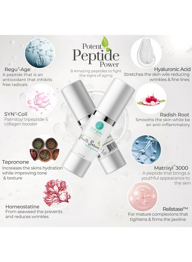 Youth Serum Collagen Peptide Booster Antiaging Tightening Treatment Hyaluronic Acid Relistase Matrixyl 3000 Regu Age Syncoll Teprenone Homeostatine Spin Trap Skin Perfection .5 Oz