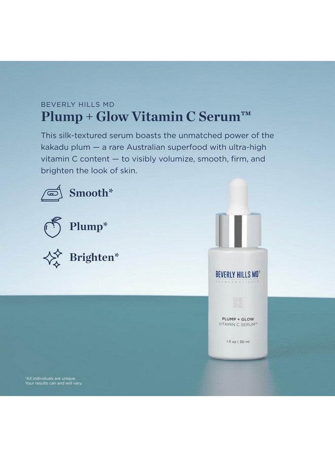 Plump + Glow Vitamin C Serum For Aging Skin Plumping Anti Wrinkle Lines Formula Smooth Firm Brighten Skin W/Kakadu Plum Niacinamide Pomegranate Oil Red Algae Extracts