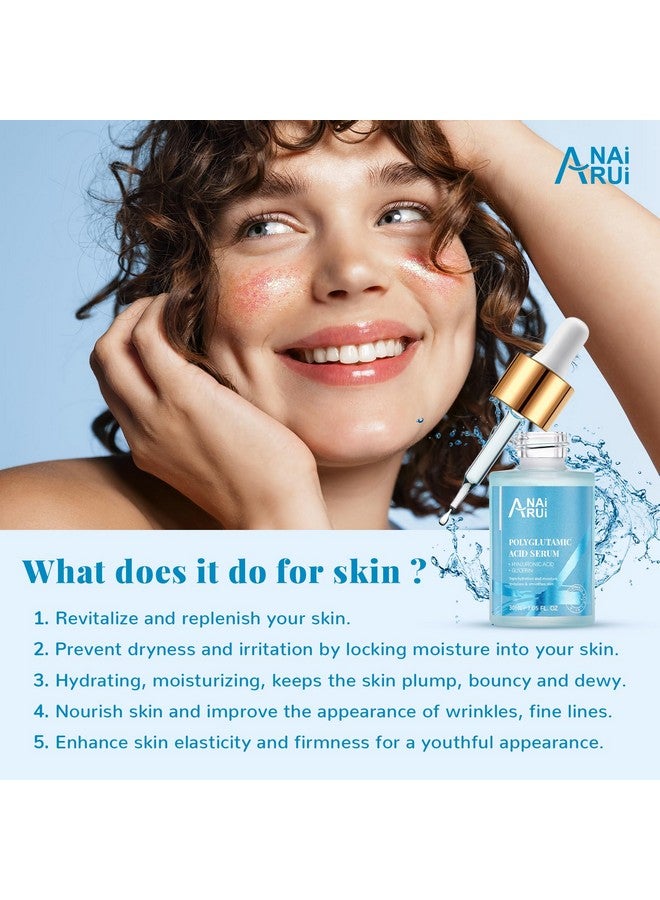 Polyglutamic Acid Moisturizing Serum With Hyaluronic Acid And Glycerin Plump Hydrate Firmface Serum For Dry Skin Reduce Fine Lines And Wrinkles 1.05 Fl Oz