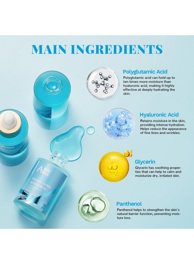 Polyglutamic Acid Moisturizing Serum With Hyaluronic Acid And Glycerin Plump Hydrate Firmface Serum For Dry Skin Reduce Fine Lines And Wrinkles 1.05 Fl Oz