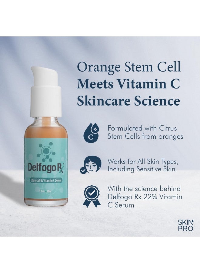 Delfogo Stem Cell & Vitamin C Serum W/Hyaluronic Acid Pure Orange Oil & Chamomile Extract Antiaging Enhanced Face Firming Antiwrinkle Skin Hydration Daily Skincare For Men & Women (1 Pack)