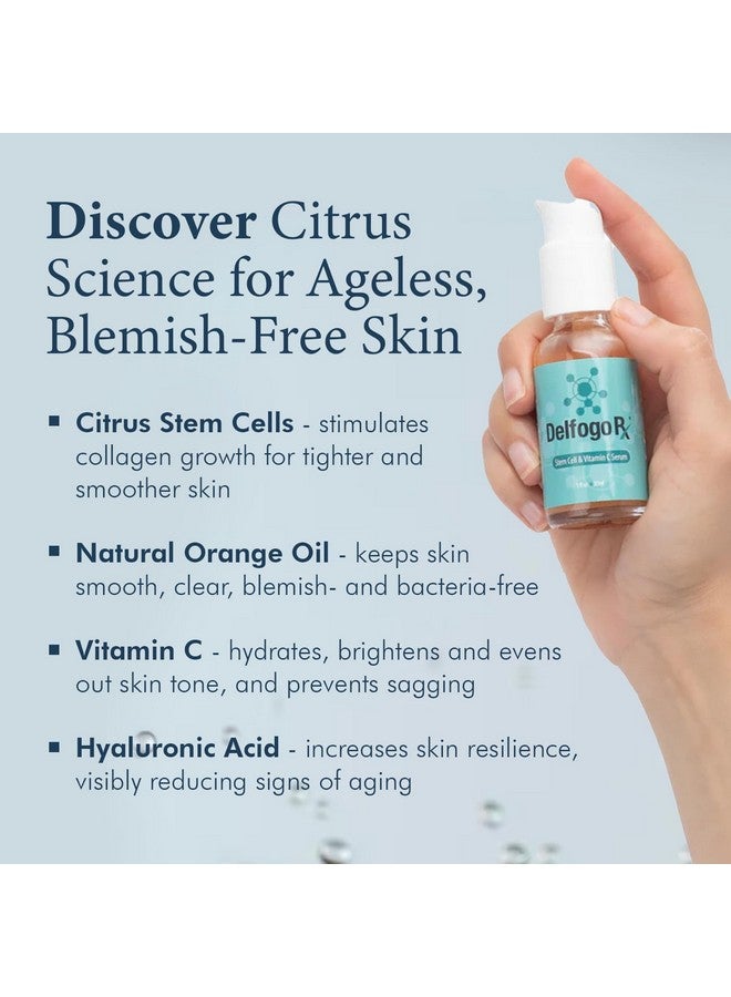 Delfogo Stem Cell & Vitamin C Serum W/Hyaluronic Acid Pure Orange Oil & Chamomile Extract Antiaging Enhanced Face Firming Antiwrinkle Skin Hydration Daily Skincare For Men & Women (1 Pack)