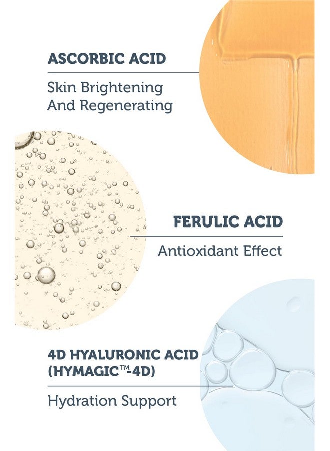 Brightening & Lightening Vitamin C Serum (10% Ascorbic Acid & 0.5% Ferulic Acid) Revitalize & Renew Dull Skin Antiaging Care & Antistress Care Vegan (1 Fl. Oz)