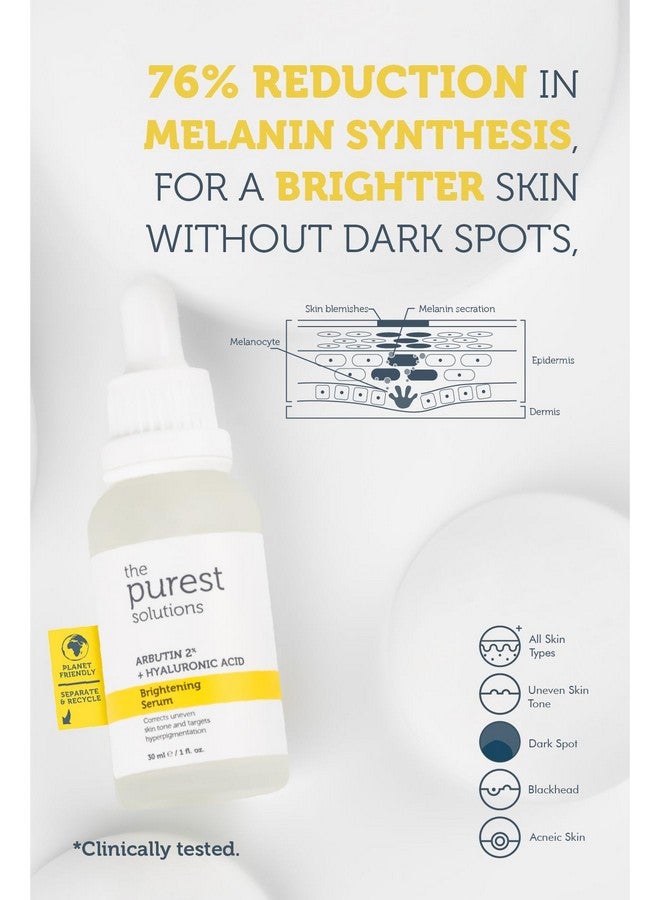 Brightening Serum (Arbutin 2% + Hyaluronic Acid) Eliminate Skin Tone Inequalities & Support Vibrant Bright Skin Vegan Cruelty Free Eco Friendly (1 Fl. Oz)