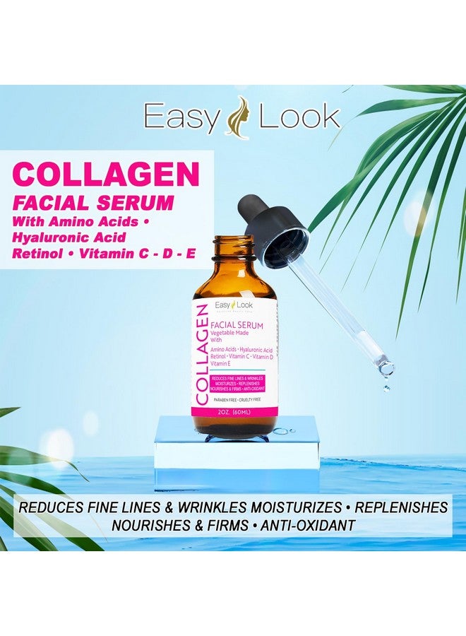 Collagen Serum For Face Antiaging Facial Serum Tighten Lift Hydrate & Plump All Skin Types Reduce Fine Line & Wrinkles 2Oz