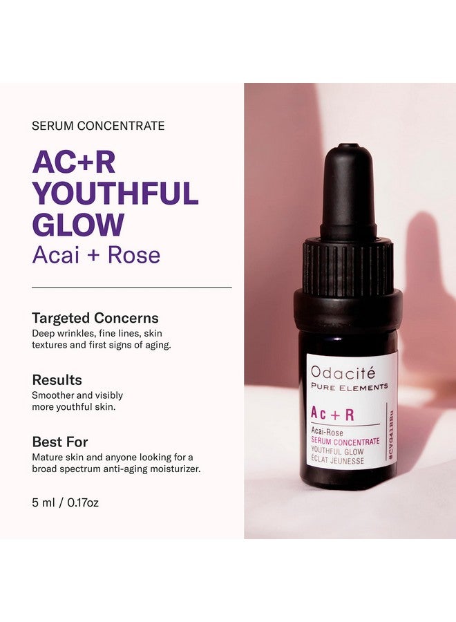 Odacité Anti Aging Serum Concentrate With Acai + Rose Revitalizing Facial Oil Youthful Glow Improves Skin Tone Wrinkles And Firmness Age Defying Rose Oil 0.17 Fl. Oz.