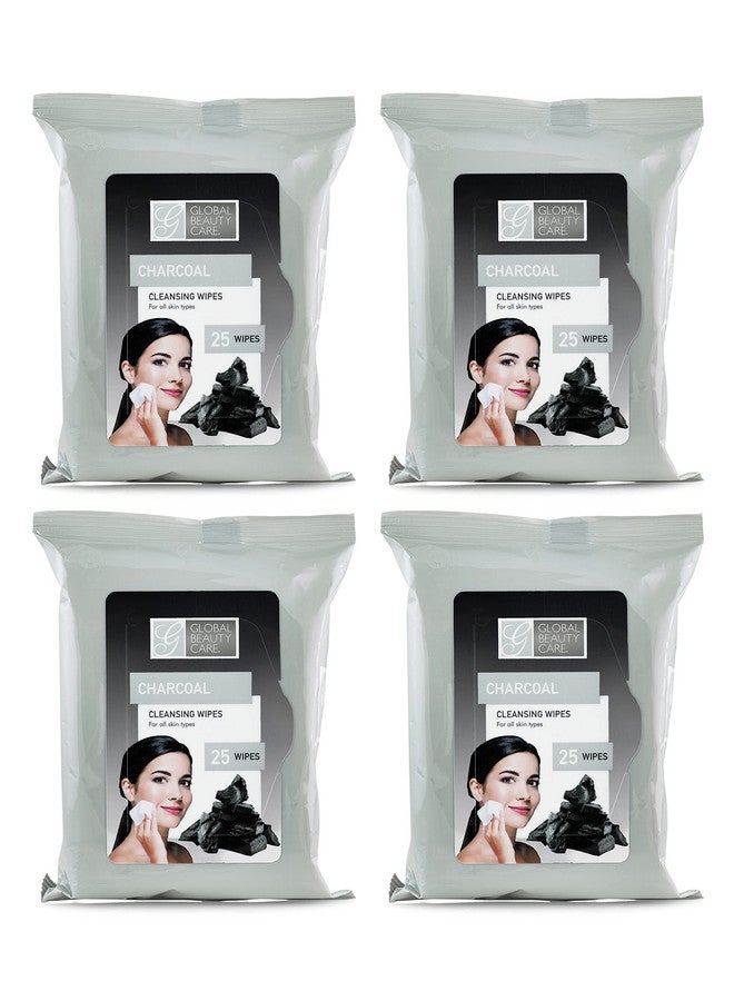 Bulk Cleansing Wipes Premoistened 4 Pack Of Charcoal Cleansing Cloths Makeup Removal Wipes Great For Travel Toiletries 100 Ct.(4Pack)