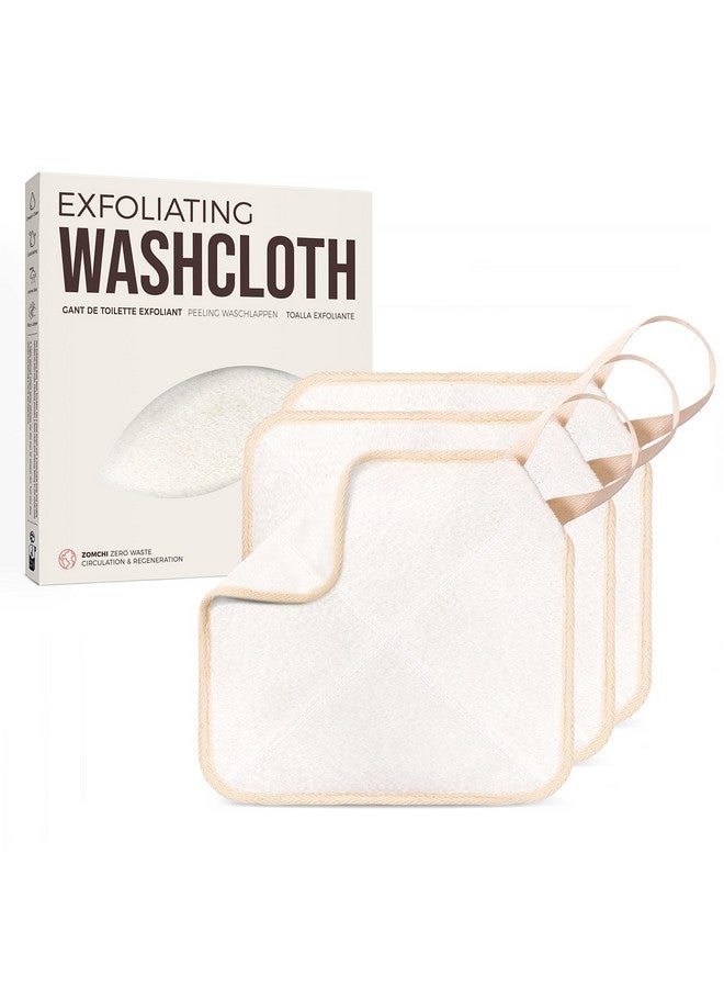 Exfoliating Washcloth For Face And Body Dual Function Wash Cloth With Soft And Rough Sides Exfoliating Scrub Bath Towels Washcloth With Loop (White 3 Pack)