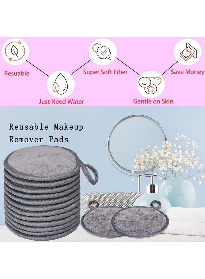 Reusable Makeup Remover Pads For Face Eye Lips Microfiber Facial Cleansing Rounds Washable Face Cloths（5Inch Grey Pack Of 12）