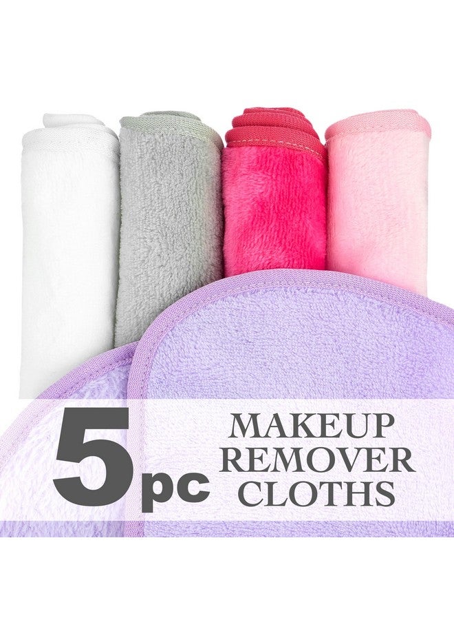 5Pc Makeup Remover Cloths Machine Washable Microfiber Makeup Remover Cloth Bundle Nontoxic Makeup Removing Cloths/Ecofriendly Face Cloth Set