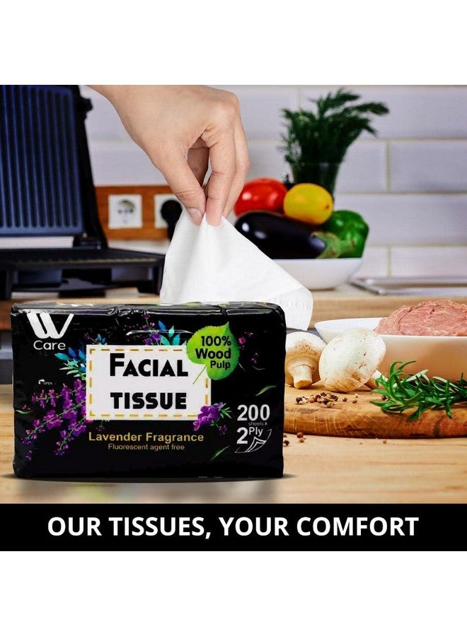 Care Super Soft 2Ply Facial Tissues With Lavender Fragrance 2000 Total (Pack Of 10) 200 Sheets Per Box 100% Natural Wood Pulp