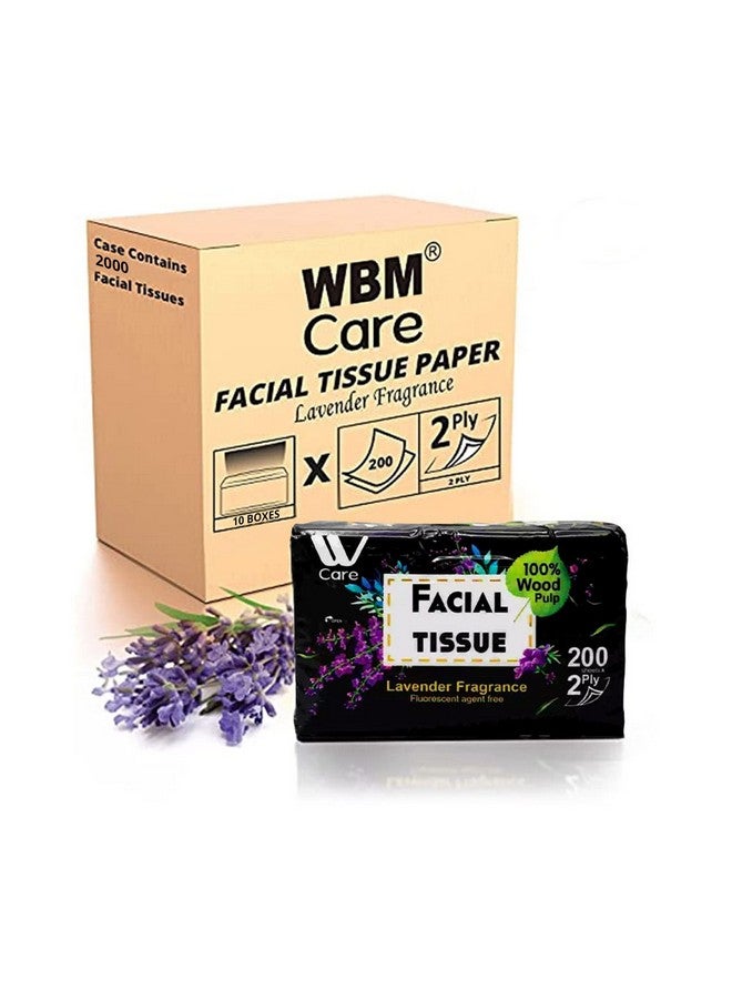 Care Super Soft 2Ply Facial Tissues With Lavender Fragrance 2000 Total (Pack Of 10) 200 Sheets Per Box 100% Natural Wood Pulp