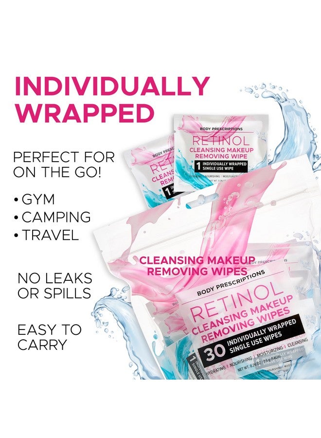 Retinol Cleansing Makeup Removing Wipes 30 Individually Wrapped Single Use Wipes Hydrating Nourishing Moisturizing 7.5G Each