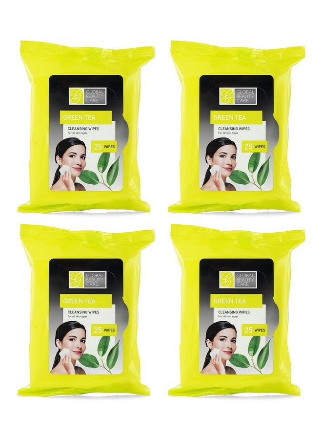 Bulk Cleansing Wipes Premoistened 4 Pack Of Green Tea Cleansing Cloths Makeup Removal Wipes Great For Travel Toiletries 100 Ct.(4Pack)