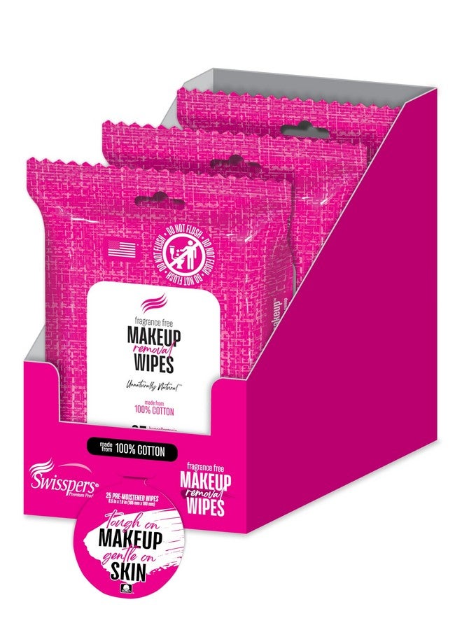 Premium Makeup Remover Wipes 100% Cotton Face Wipes For Makeup Mascara Hypoallergenic Makeup Wipes For Sensitive Skin 25 Count (Pack Of 3)