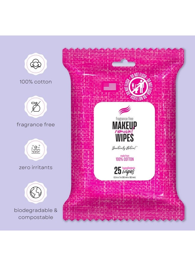 Premium Makeup Remover Wipes 100% Cotton Face Wipes For Makeup Mascara Hypoallergenic Makeup Wipes For Sensitive Skin 25 Count (Pack Of 3)