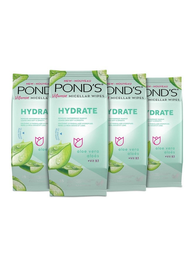 Vitamin Micellar Makeup Remover Wipes For Dry Skin Skin Care Hydrating Aloe Vera Daily Face Wipes Remove Dirt Waterproof Makeup 25 Count 4 Pack