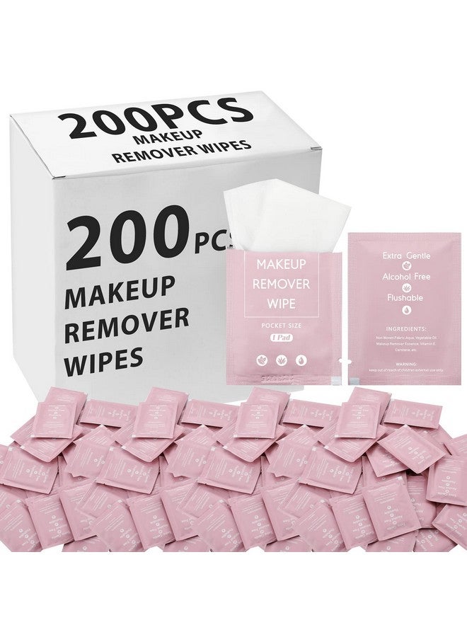 200 Pieces Bulk Makeup Remover Wipes Individually Wrapped Face Cleansing Wipes Towelette Makeup Remover Cloth Pads For Face Cleansing Skin Care Makeup Remove (Pink)