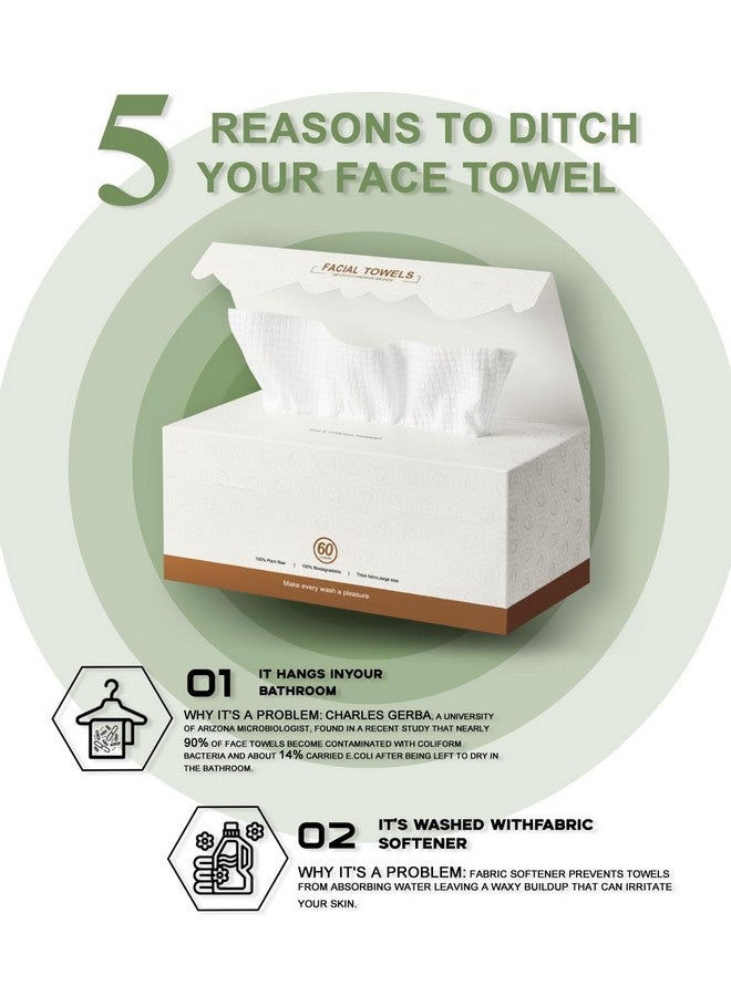 Disposable Face Towel With Super Absorbentextra Thick Soft Clean Facial Towels Plant Fiber Facial Washcloth Biodegradable Dry Wipes For Sensitive Skincruelty Free60 Count Rectangle