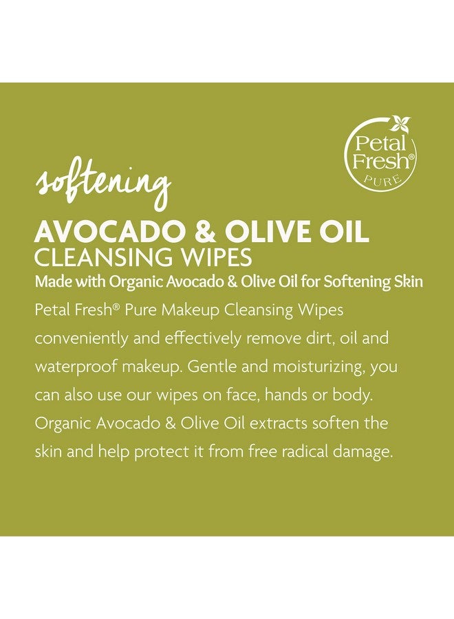 Softening & Protecting Avocado & Olive Oil Makeup Removing Cleansing Towelettes Gentle Face Wipes Daily Cleansing Vegan And Cruelty Free 60 Count