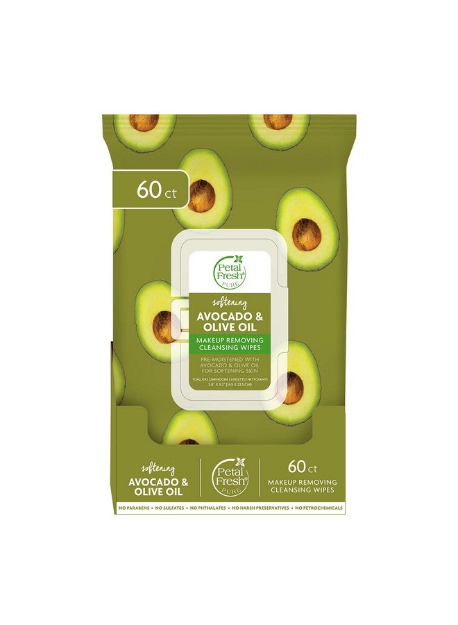 Softening & Protecting Avocado & Olive Oil Makeup Removing Cleansing Towelettes Gentle Face Wipes Daily Cleansing Vegan And Cruelty Free 60 Count