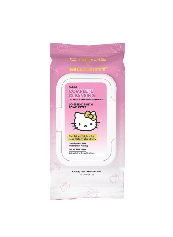 X Hello Kitty 3In1 Towelettes Rose Water & Strawberry Complete Cleansing For Face And Body Cleanse Exfoliate And Hydrate With Refreshing Floral And Fruit Infusions