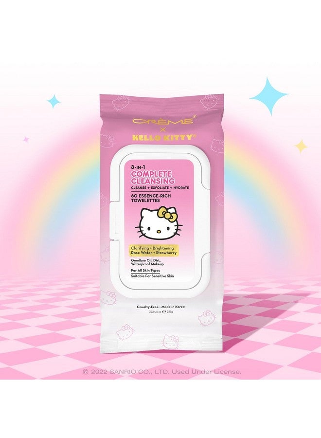 X Hello Kitty 3In1 Towelettes Rose Water & Strawberry Complete Cleansing For Face And Body Cleanse Exfoliate And Hydrate With Refreshing Floral And Fruit Infusions