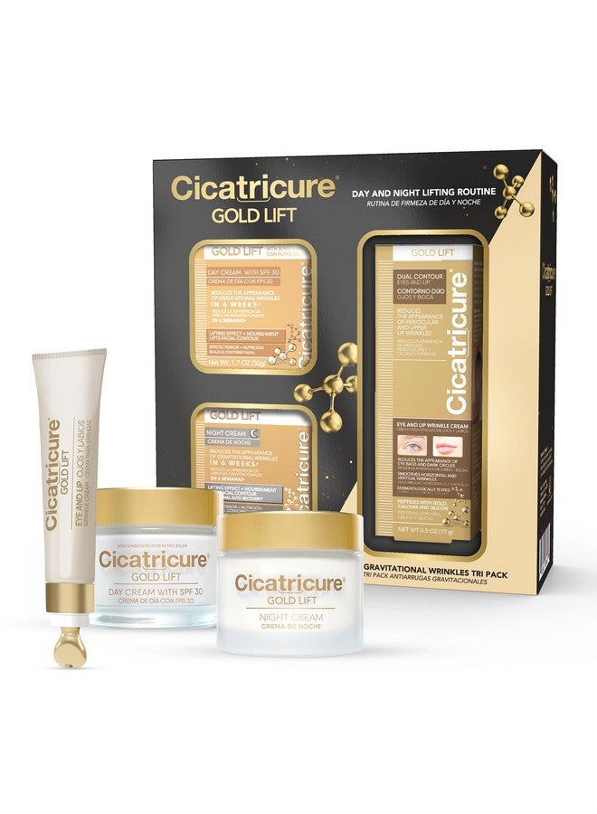 Gold Lift Anti Gravitational Wrinkles Skin Care Gift Set With Day Antiwrinkle Cream + Spf 30 Night Antiwrinkle Cream & Dual Contour Eye And Lip Wrinkle Cream 3 Piece Set