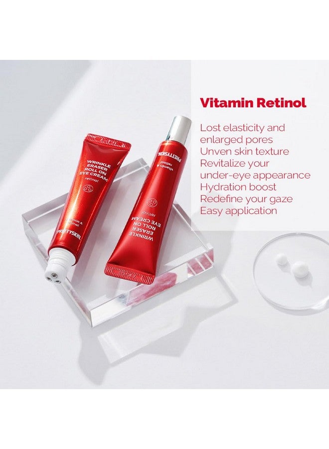 Kin Roll On Eye Cream 30Ml/1.01Fl.Oz. With Vitamin A And Stainless Steel Ball Tip For Wrinkle Eraser And Elasticity (Retinol X 2Ct)