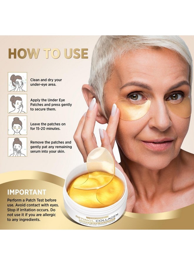Under Eye Patches 24K Gold Under Eye Mask For Puffy Retinol Patchology Eye Patches For Wrinkles And Dark Circles Puffiness Collagen Under Eye Bags Treatment For Women Men 60 Pcs