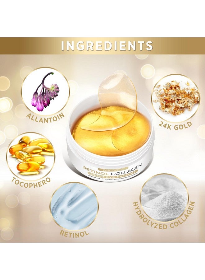 Under Eye Patches 24K Gold Under Eye Mask For Puffy Retinol Patchology Eye Patches For Wrinkles And Dark Circles Puffiness Collagen Under Eye Bags Treatment For Women Men 60 Pcs