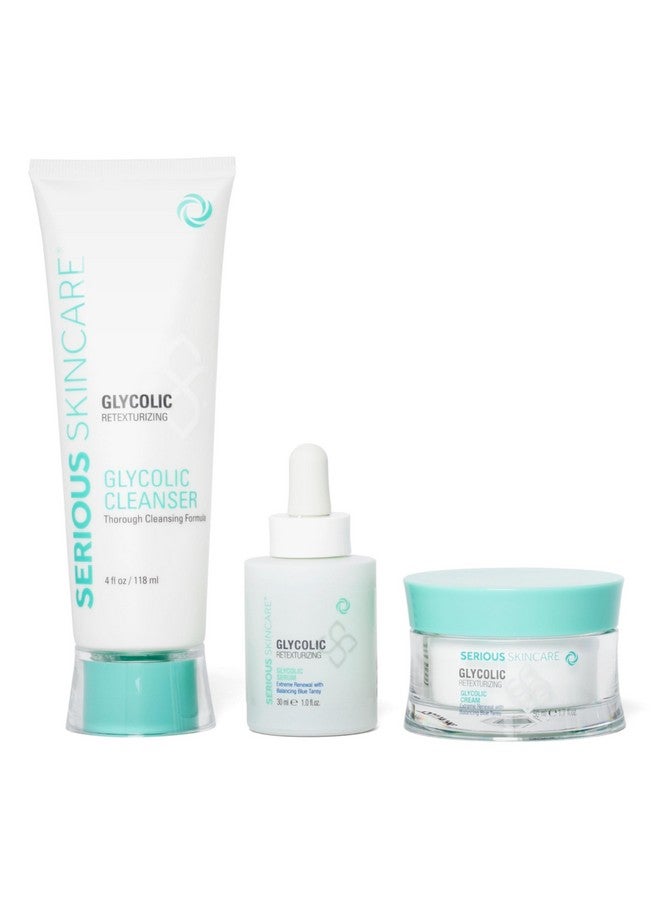 Glycolic Skin Renewal Set Retexturizing Serum Facial Moisture Cream Face Wash Cleanser Balancing Blue Tansy Extract Improve Appearance Of Lines Wrinkles And Enlarged Pores