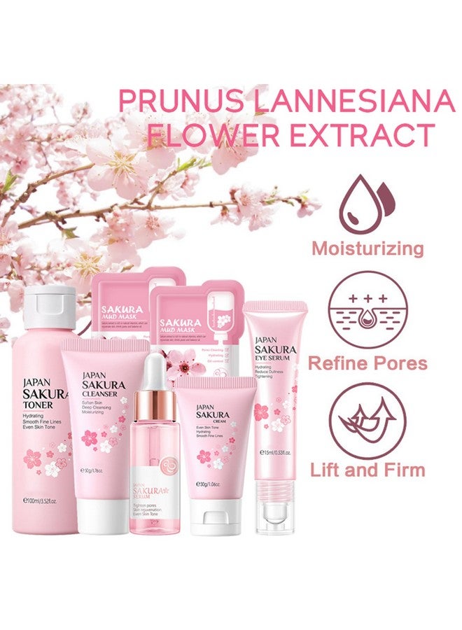 Skin Care Set Sakura Women Beauty Gift Sets Korean Skin Care Kit With Cleanser Face Serum Face Creamtonereye Cream2Pcs Mud Mask Skin Care Routine Kit For Women (Setc)