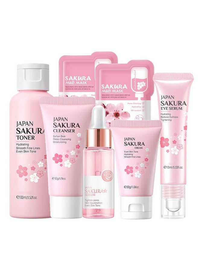 Skin Care Set Sakura Women Beauty Gift Sets Korean Skin Care Kit With Cleanser Face Serum Face Creamtonereye Cream2Pcs Mud Mask Skin Care Routine Kit For Women (Setc)