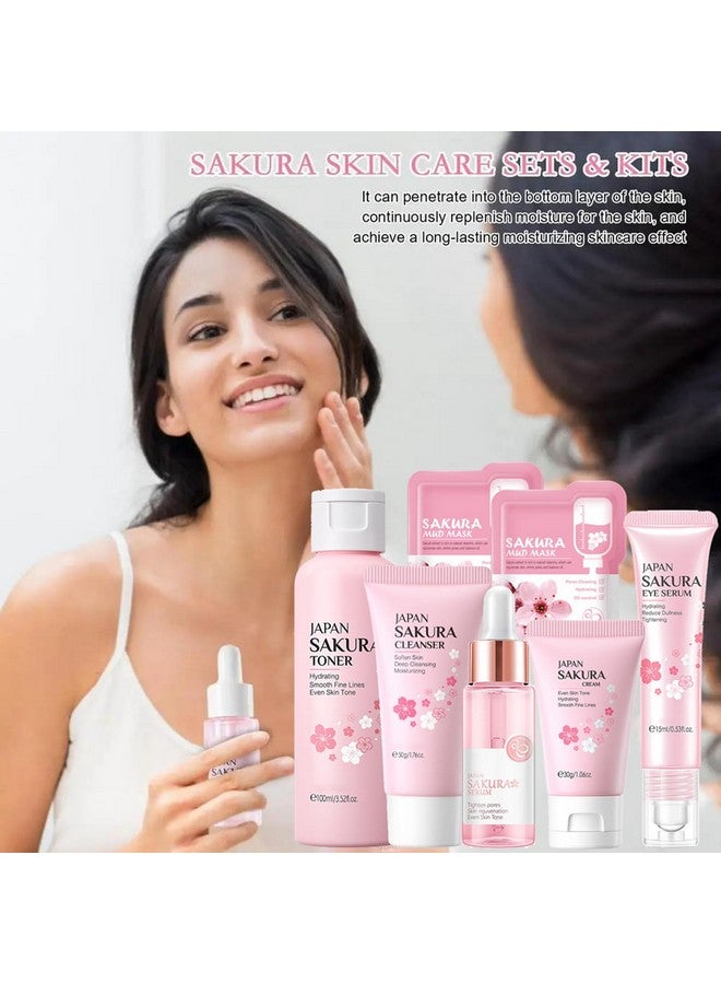 Skin Care Set Sakura Women Beauty Gift Sets Korean Skin Care Kit With Cleanser Face Serum Face Creamtonereye Cream2Pcs Mud Mask Skin Care Routine Kit For Women (Setc)