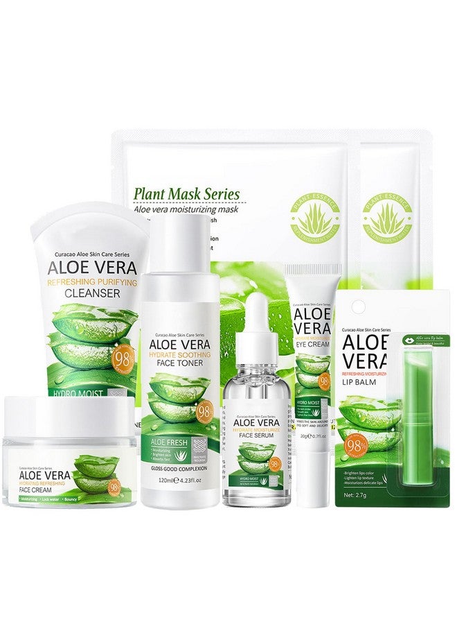 8Pcs Skin Care Products Set Aloe Vera Skin Care Sets Skin Care Gift Set For Women Girls Skincare Routine Set Face Care Kit With Cleanser Mask Toner Serum Lip Balm Eye Cream Moisturizer