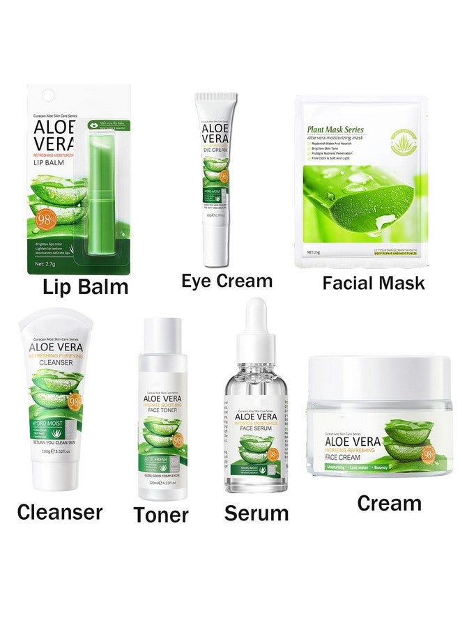 8Pcs Skin Care Products Set Aloe Vera Skin Care Sets Skin Care Gift Set For Women Girls Skincare Routine Set Face Care Kit With Cleanser Mask Toner Serum Lip Balm Eye Cream Moisturizer
