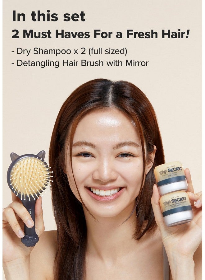 Dry Shampoo And Hair Brush Set Tap Secret Box Fuller Looking Hair Nonaerosol Benzenefree Detangling Hair Brush Mirror For Women Men Teens