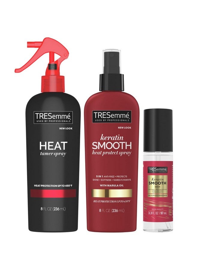 Expert Keratin Smooth Hair Care Set Heat Protection Spray For Hair Shine Serum With Marula Oil And Thermal Creations Heat Tamer Leavein Spray Antifrizz Hair Products (3 Piece Set)
